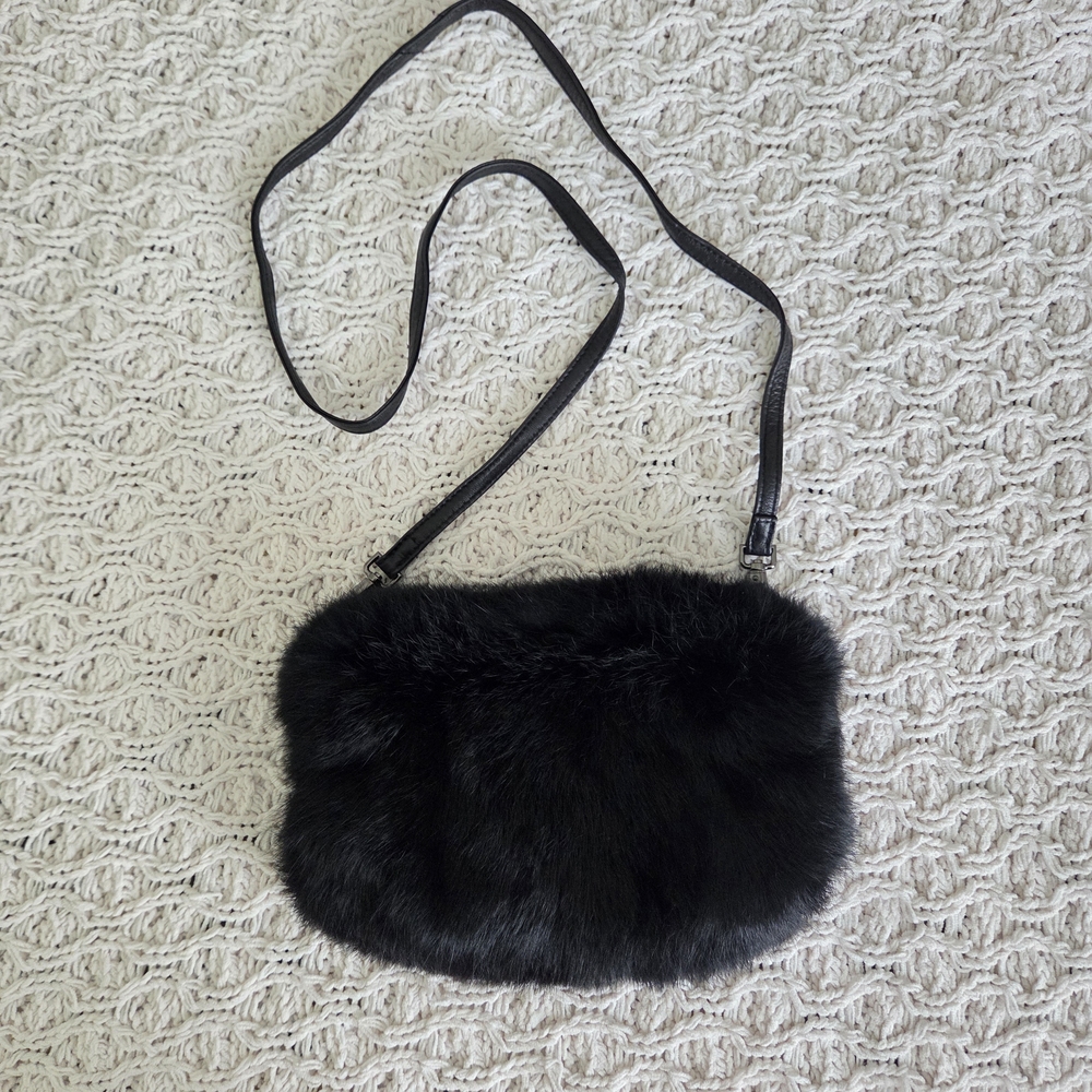 Overland Luxurious Black Rabbit Fur Crossbody Bag